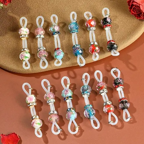 1 Pair Of Fake Nipple Rings - Adjustable Daily Wear Nipple Nooses - 8mm Glitter Beads | Rose Sexy Non Pierce Faux Barbells