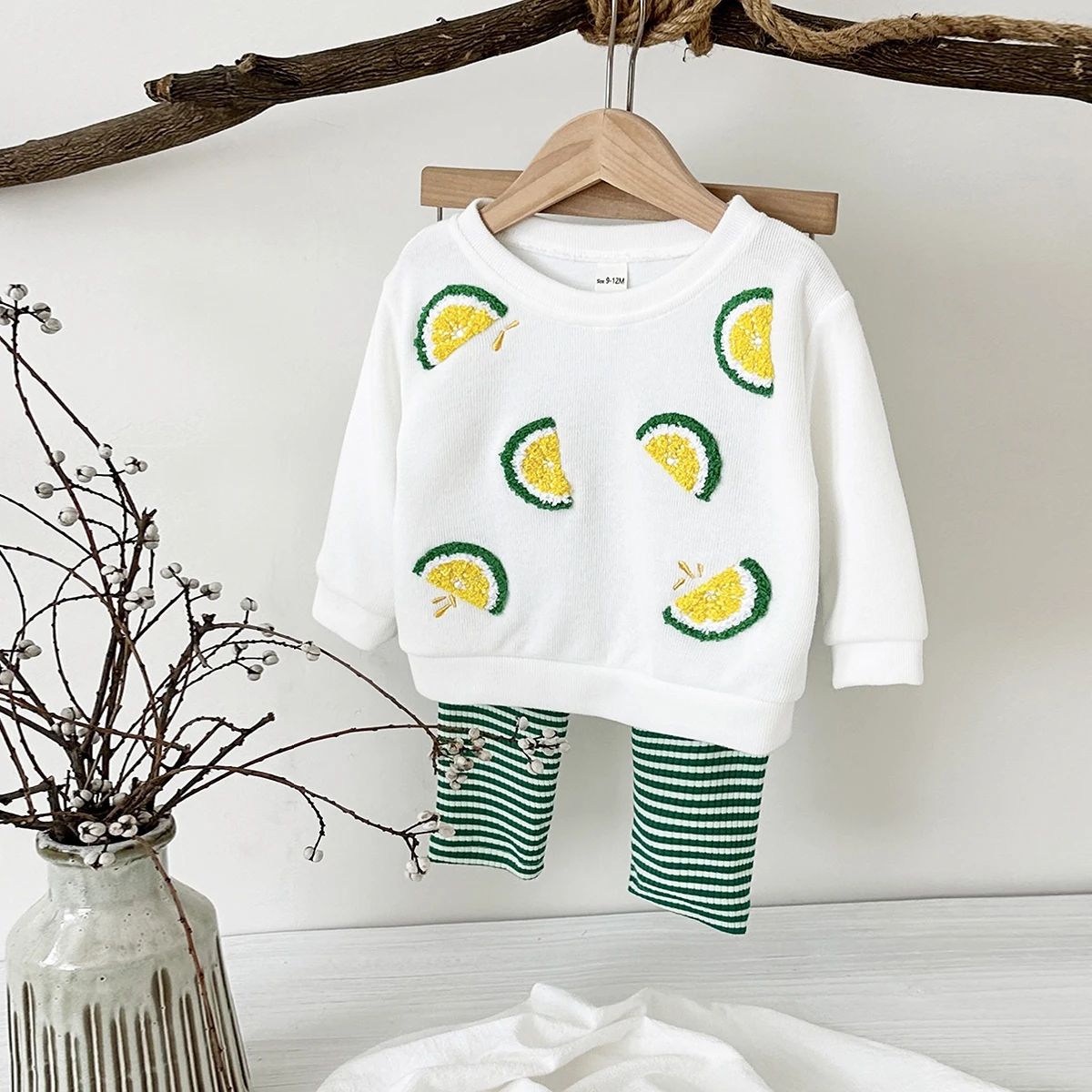 New Baby Sets Autumn Long Sleeve Thermal Underwear Lemon Embroidery Top+Pants Boys Girls Baby 0-3Y Infant Clothes