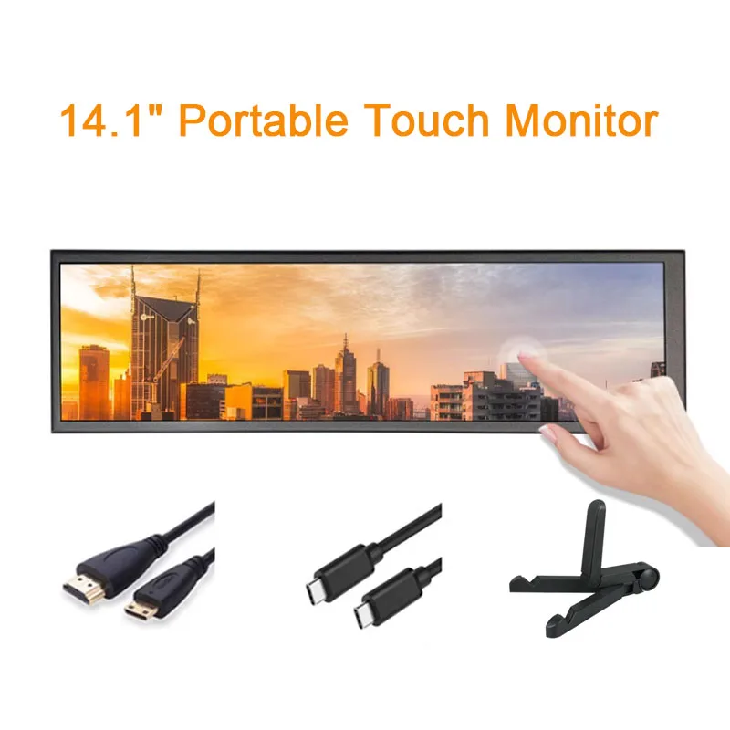 4K long Bar Display Touch 14.1 Inch 3840*1100 High-Definition LCD Chassis Temperature Stock Trading Monitoring Mini Portable