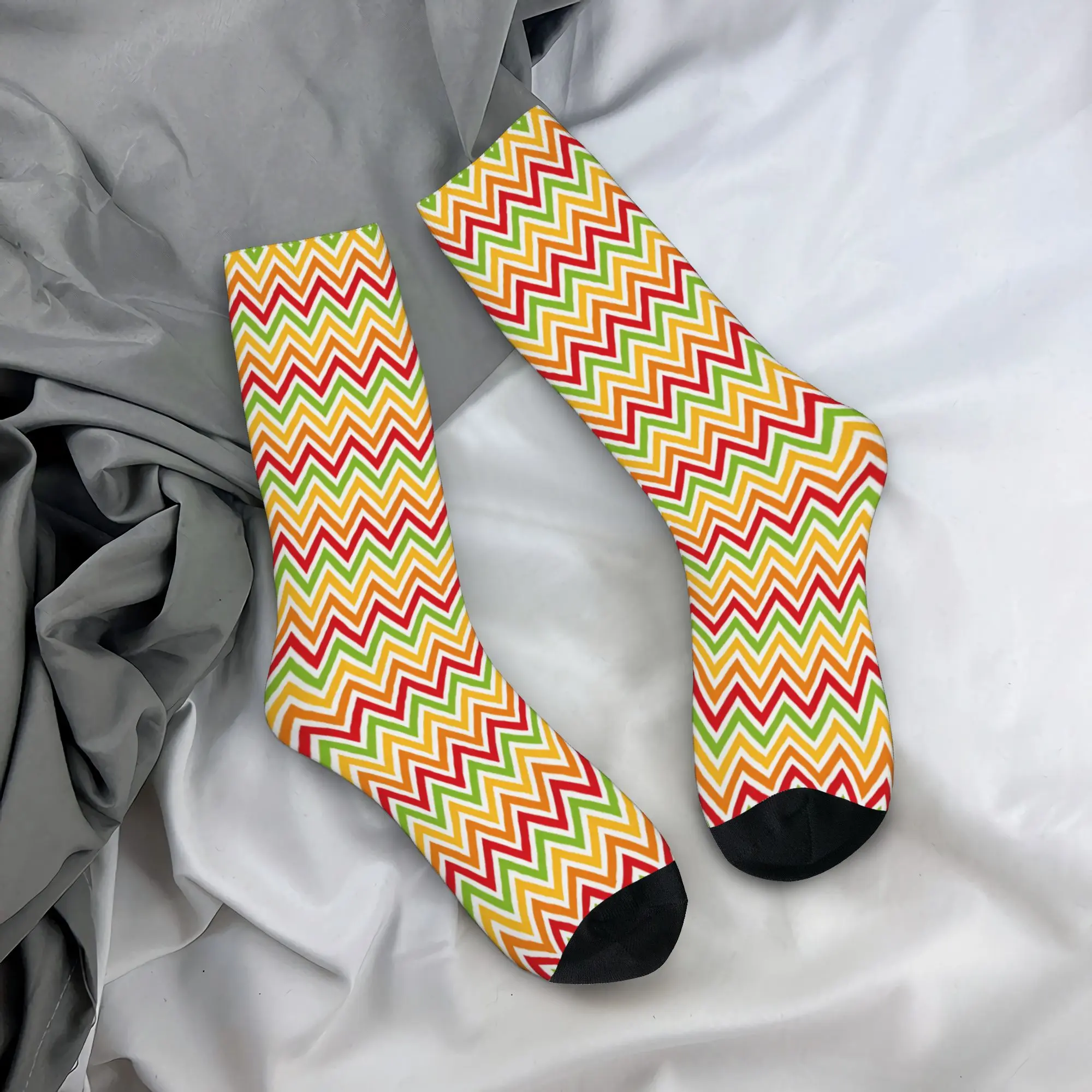 Kawaii Mens Zig Zag Fiesta Chevron Dress Socks Unisex Comfortable Warm 3D Printed Geometric  Crew Socks