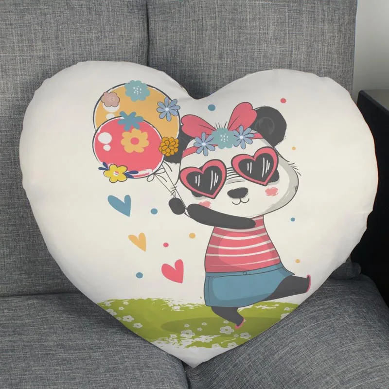 Custom Cartoon Panda Pillowcase Heart Shape Zipper Pillow Cover Home Office Wedding Decorative Gift Size 41x36cm,47x42cm 11.11