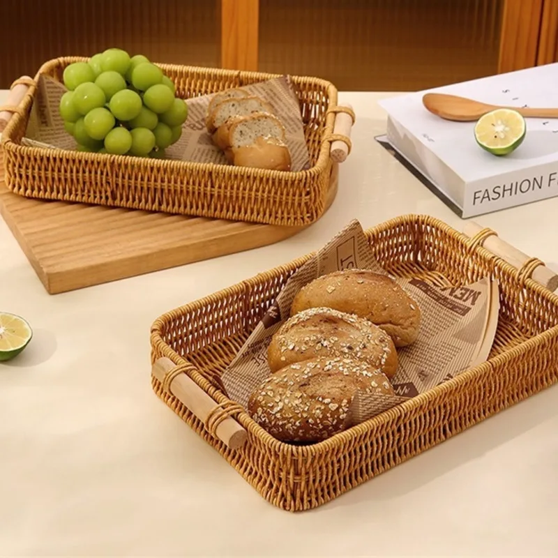 

Rattan Woven Fruit Tray Household Kitchen Snack Display Dried Fruits Storage Afternoon Tea Serving Dish