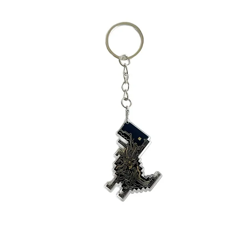 2D Flat Acrylic Keychain Pixel Dinosaur Key Ring Geek Tech Style Dino Bag Charm Pendant Novelty Gift for Game Fans