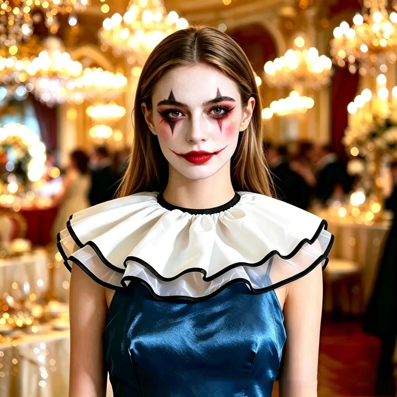 White Detachable Double Layered Ruffled Scarf False Collar Clown Neck Ruff Collar Lolita Cosplay Party Neckwear Accessories view 2