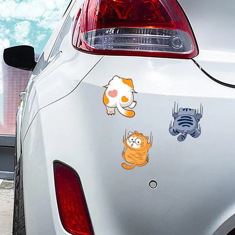 Scratch Cat Car Sticker 3PCS Cats Scratch Cover Funny Car Stickers Cats Bumper Decals Three Cats Scratch Cover Stylish Funny