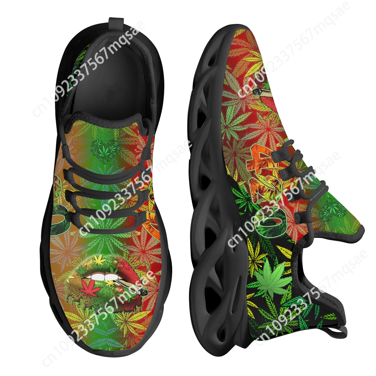 

Custom Women's Comfort Sneakers Weed Leaves Print Sexy Lips Design Outdoor Sport Shoes Lightweight Walking Footwear Zapatos