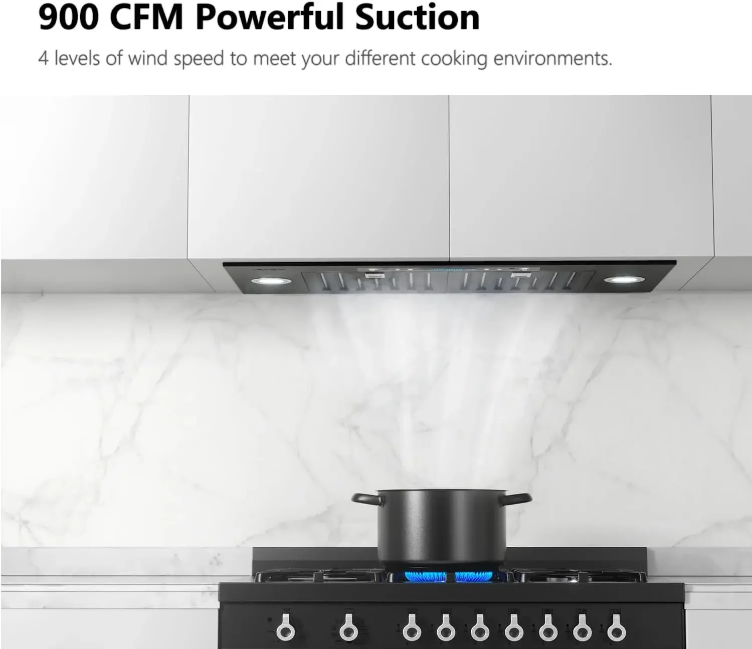 36 inch Black Built-in/Insert Range Hood 900 CFM Ducted/Ductless Stainless Steel Kitchen Vent Hood with 4 Speed Gesture Sensing