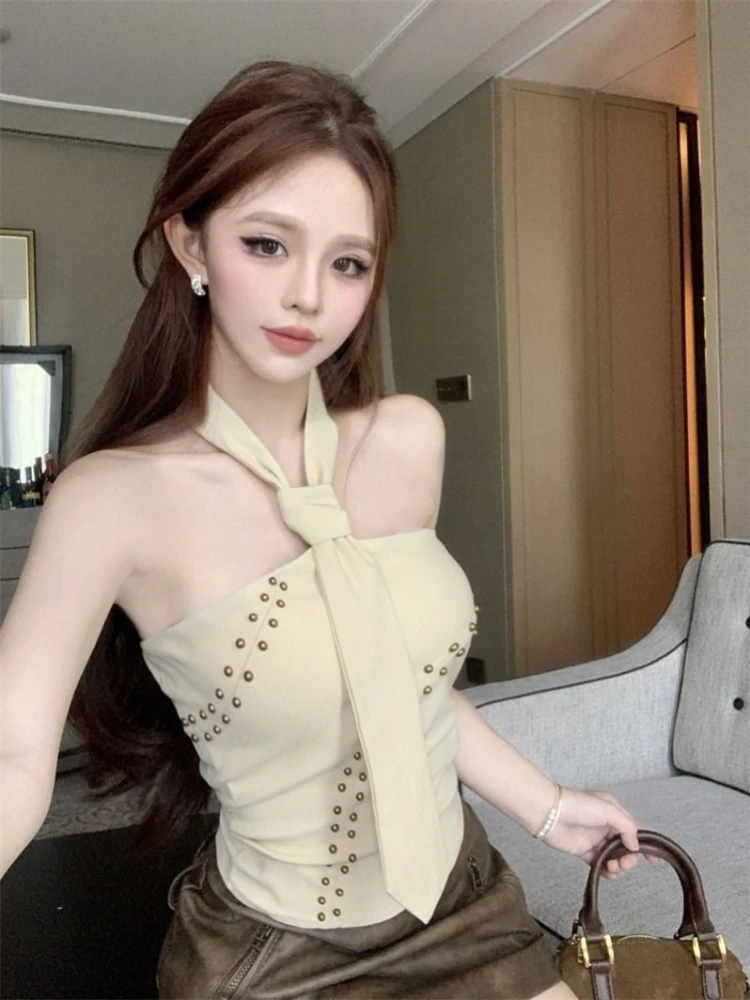 Women's Beaded Camisole With Built In Bra Y2k Going Out Top Sexy Spaghetti Strap With Tie Corset Top 2026 New