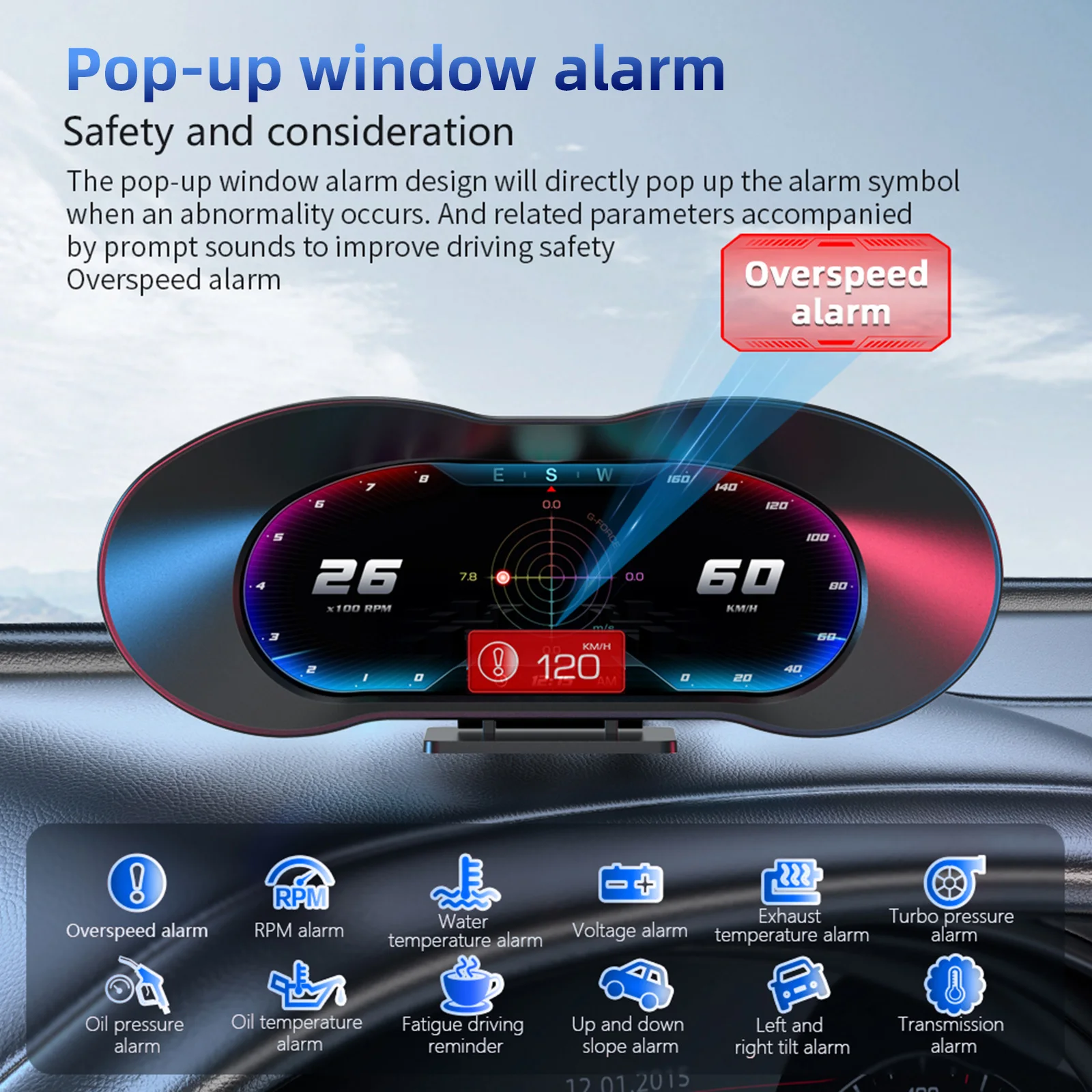 P5 Dashboard Driving HUD Cluster for HUD Smart Speed OBD2 Car tachometer Turbo Oil Press Water Temp OBD+GPS On-board Computer