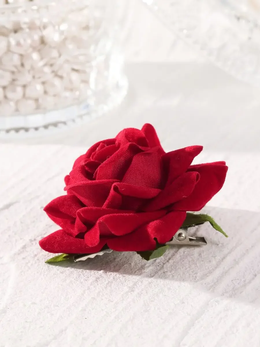 

Red Rose Flower Hair Clip Bohemian Style Barrette For Women