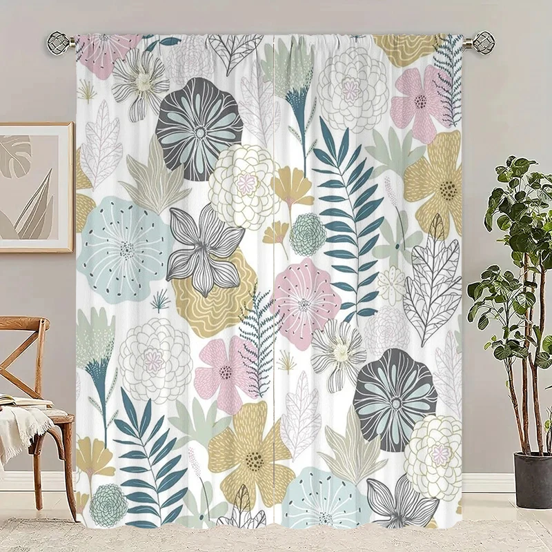 2Pcs- Plant-printed curtains -100% polyester material, suitable for bedroom curtains and living room decoration;