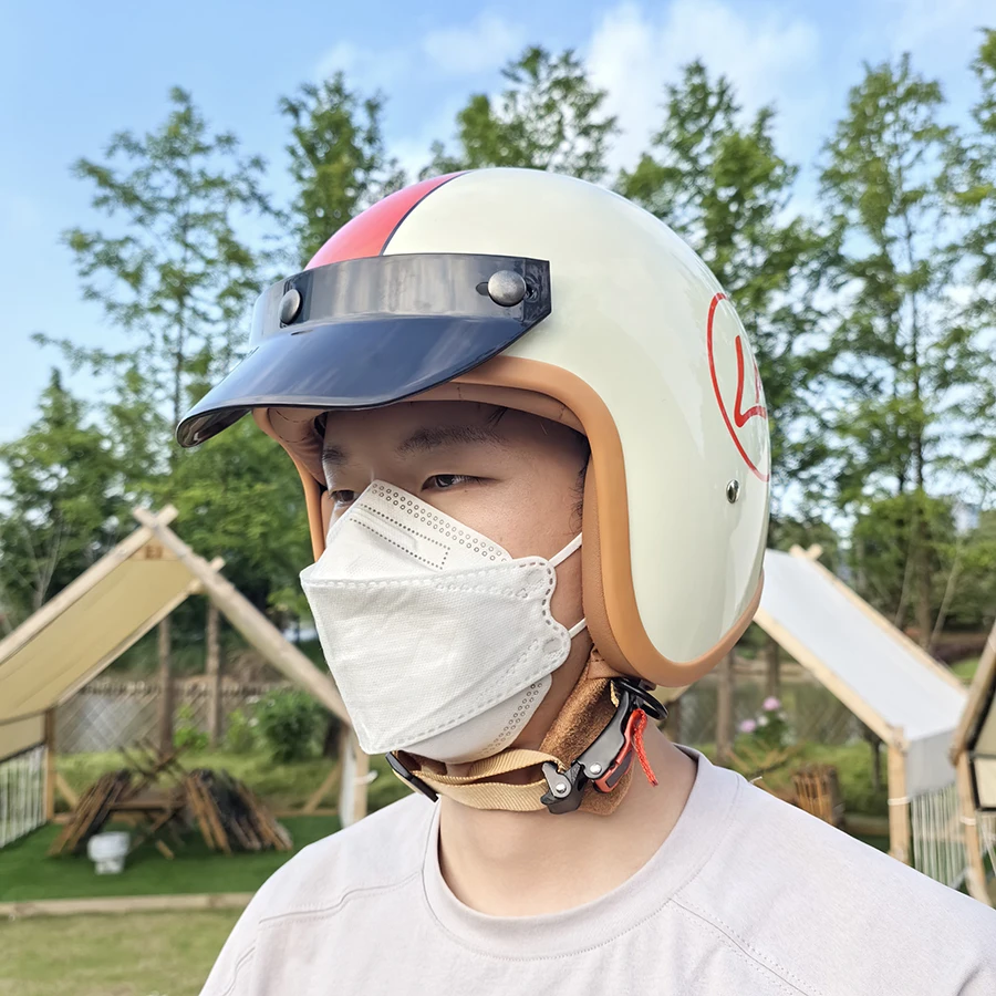 レトロ 3/4 ハーフヘルメット オートバイ用 男女兼用 冬 - Motorcycle Gear White のレビューと価格