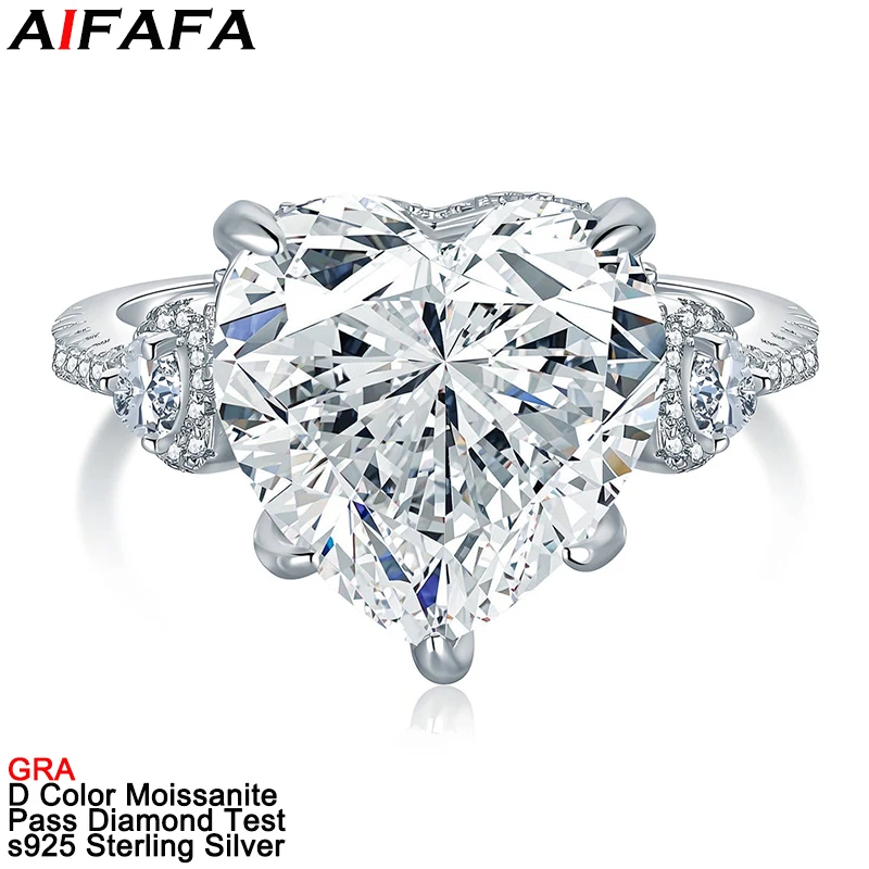 

6 Carat Moissanite Diamond Rings Stunning s925 Silver 12*12mm Heart Moissanite Wedding Ring Fine Jewelry