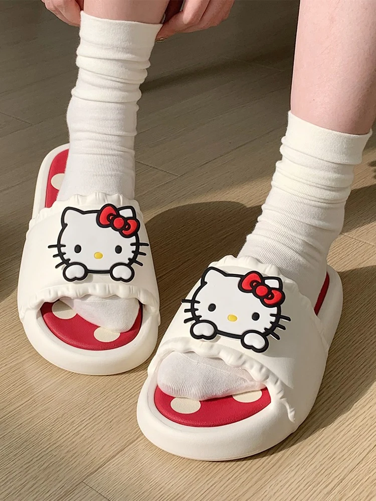 Sanurgente-Hello Kitty One-Line à semelle épaisse pour fille, léger, mignon, personnalité, mode d'été, plage, brûleur, non ald, intérieur et extérieur