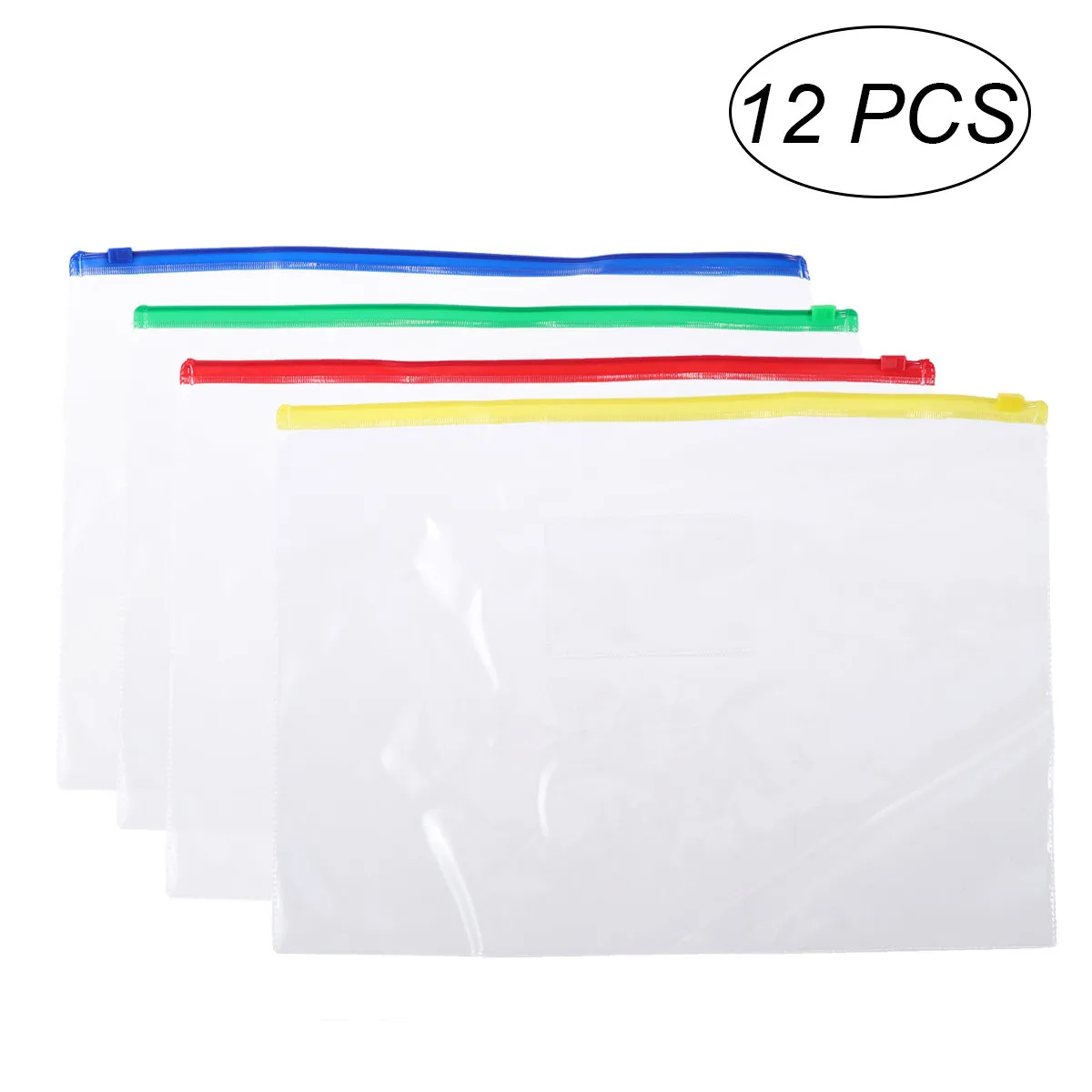 

12Pcs A4 PVC File Bags Set 33x24cm Reinforced Zipper Waterproof Oilproof Clear Pouch Organizer for Documents Term Papers