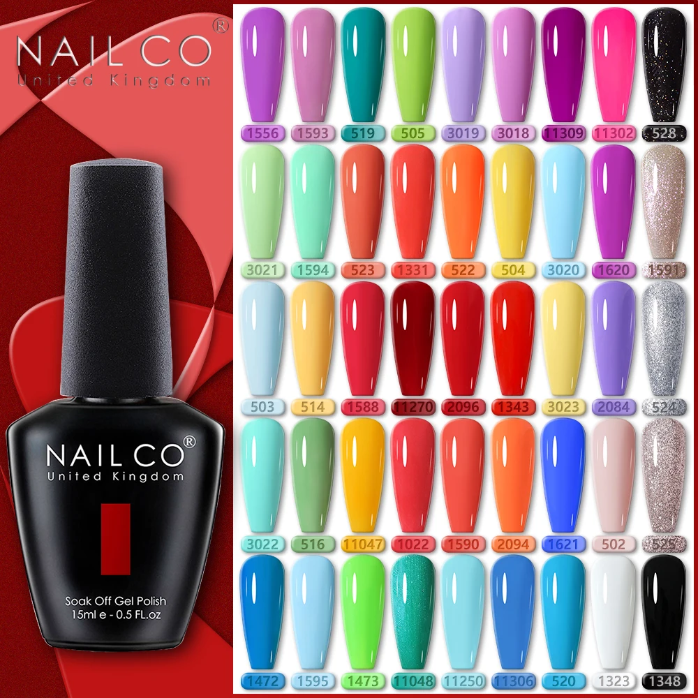 NAILCO 15 ml Nagelgellack, 283 Farben, Glitzer, Soak Off, organische UV- und LED-Nagelgele, Lacke, semi-permanenter Gellack, Nagelkunst-Design