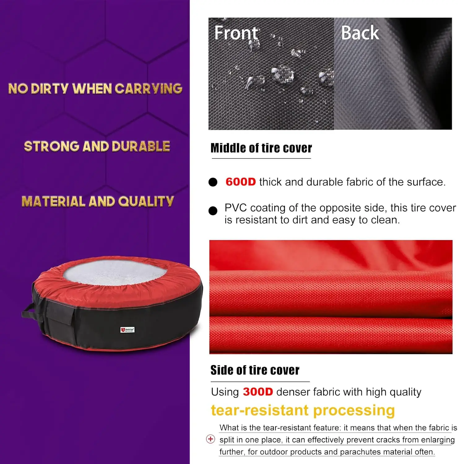 Conjunto de 4 sacos de armazenamento de pneus sazonal, capas de rodas portáteis com alças, cabe em pneus de 21" a 31,5”, vermelho