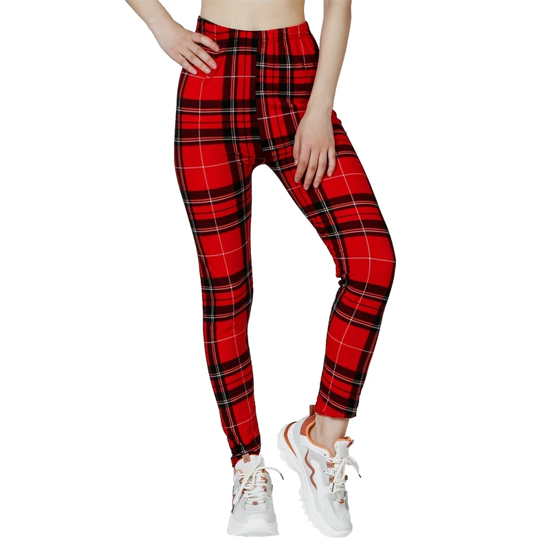 Vermelho quadriculada esporte feminino e leggings de fitness