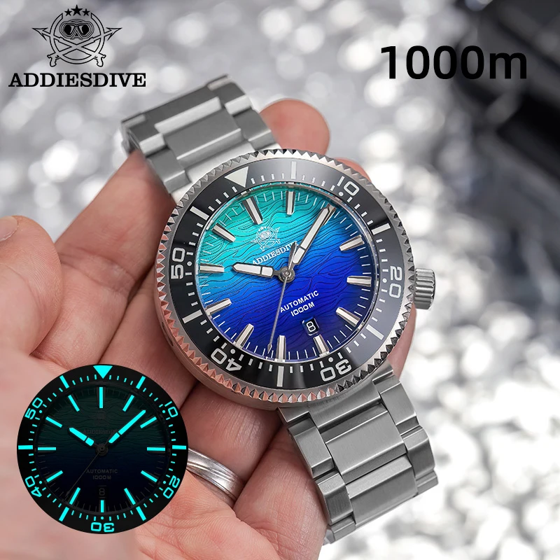 ADDIESDIVE Men's Diver's Watches 1000m Sapphire Glass Luminous Calendar Automatic Mechanical Watch  Luxury AD2526 Gradient Watch
