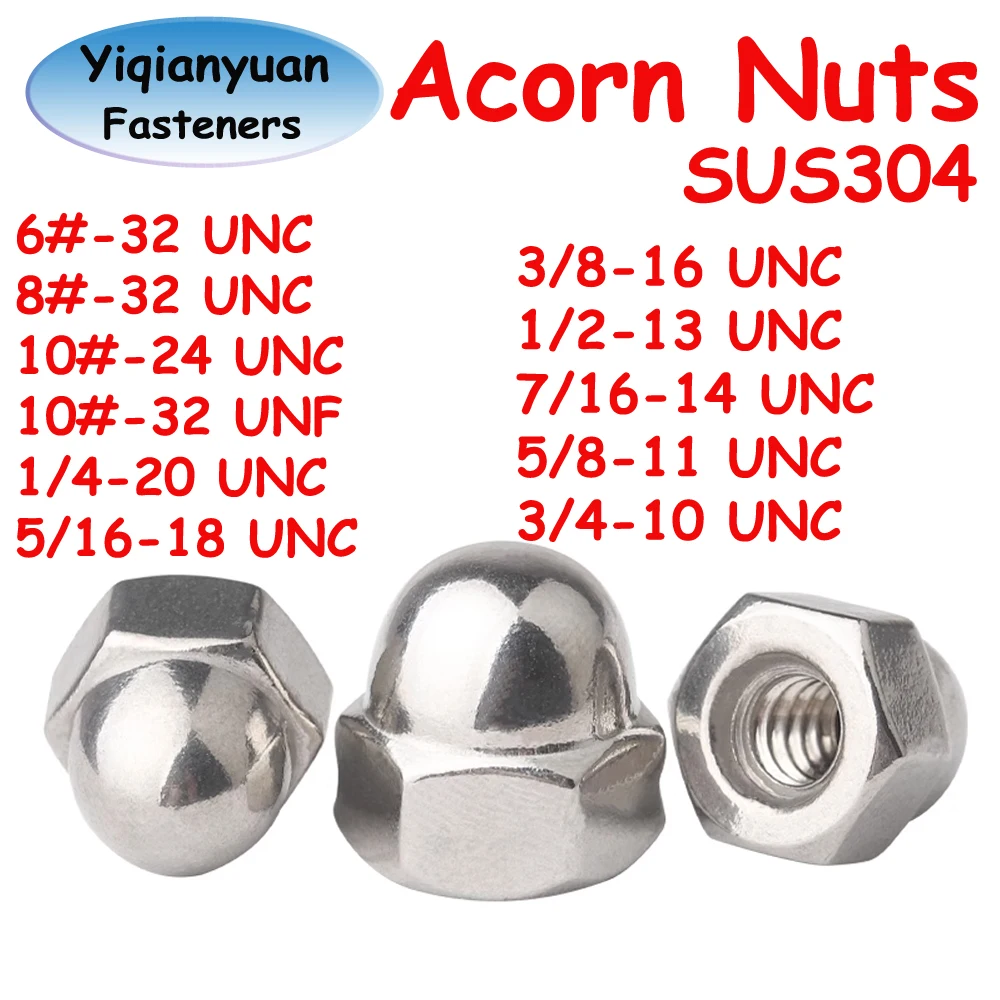 

Ициньяньюань DIN1587 GB923 6 # 8 # 10 # 1/4''-3/4'' UNC UNF Резьба SUS304 Шестигранная куполообразная гайка из нержавеющей стали Шестигранные желудовые гайки