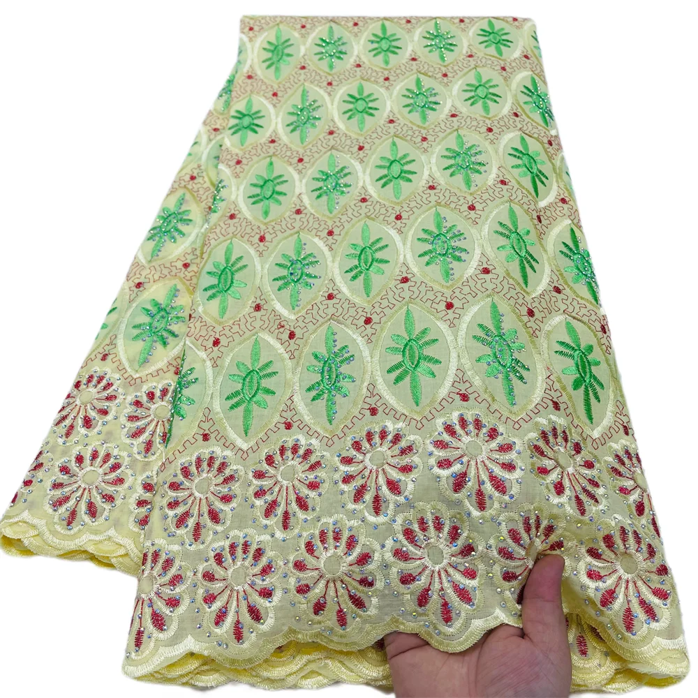 

Африканская кружевная ткань из 100% хлопка, высокое качество, 2025 г., с камнями, 5 ярдов, швейцарская хлопковая кружевная ткань для шитья свадебных платьев