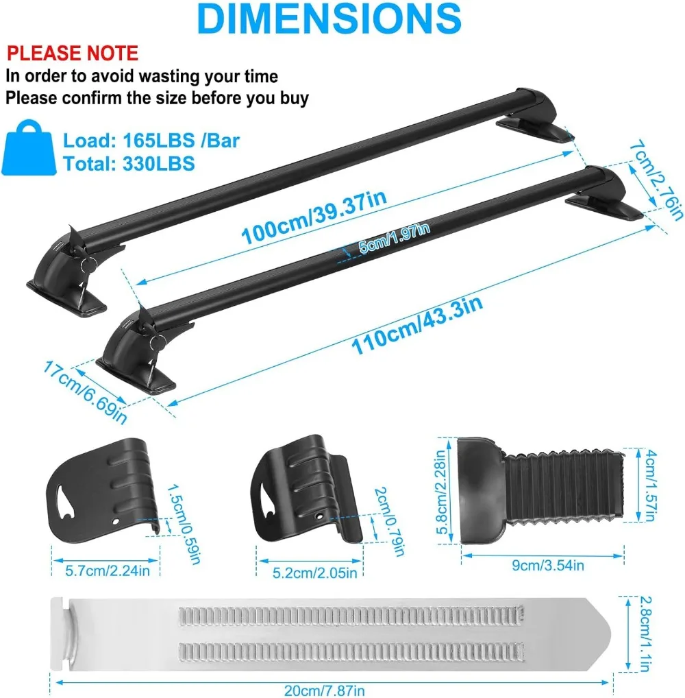رف سقف السيارة العالمي مع قفل مضاد للسرقة، قضبان متقاطعة من الألومنيوم لدراجة كاياك، قابل للتعديل 42.91-44.88 بوصة، تحميل 165 رطل