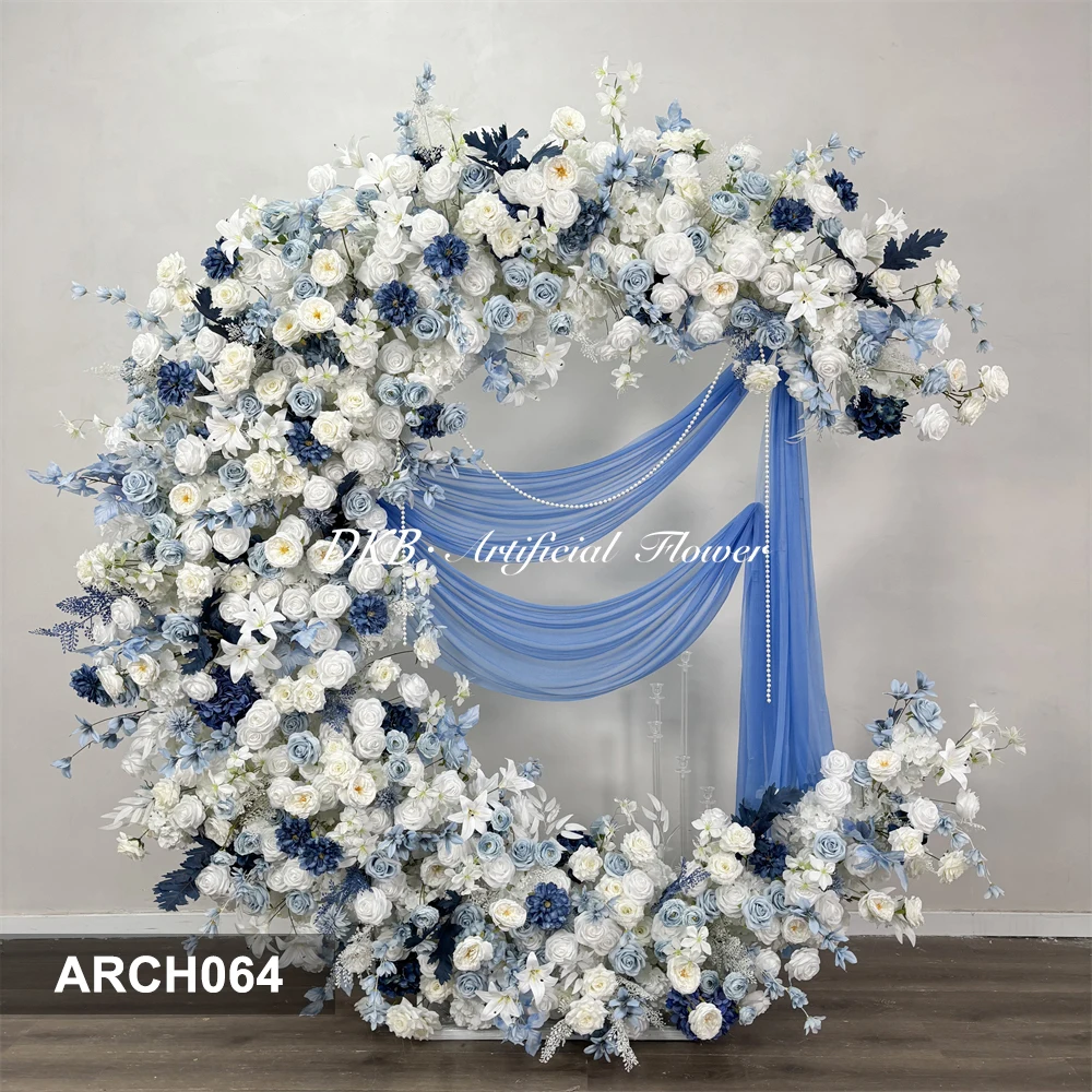 Factory Price Realistic Artificial Blue Rose Moon Shape Flower Arch Backdrop For Wedding & Mother's Day Decoration