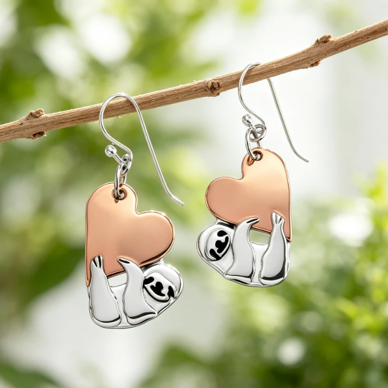 Lovely Sloth Heart Handmade Delicate Pendant Earrings Women's Fashion Chic Design Festival Vacation Koala Animals Jewelry Crafts