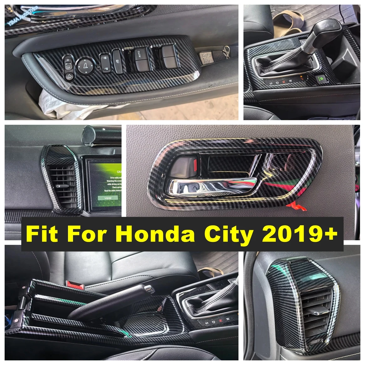 

ABS Car Window Lift / Hand Brake / Handle Bowl / Air Outlet Vent Decor Panel Cover Trim Accessories For Honda City 2019 - 2024