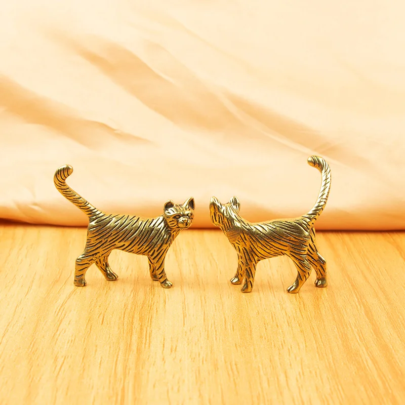 Retro Katzen-Messingornament Kreative Langschwänzige Katze Desktop-Teetier Mikrogeschnitzte Handwerkskunst Heimdekoration Ländliches Katzenornament – Detail 1
