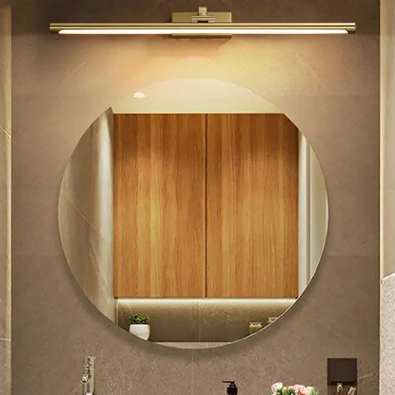 Modern Gold Copper Wall Light Rotatable Mirror Bathroom Bedroom Living Room Study Sconce Brass Simple