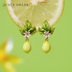 Juicy Grape Lemon Drop Earrings Handmade Enamelled Fruit Earrings 925 Silver Needle 18K Real Gold Plated Birthday Gifts