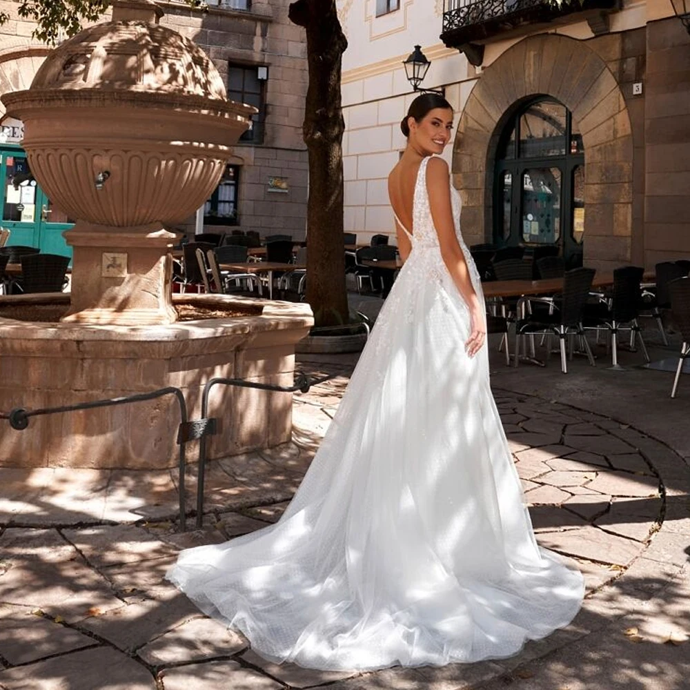 Vestidos de casamento de fenda lateral personalizados com renda novo 2025 marfim sem alças sem mangas vestidos de noiva feminino verão novia