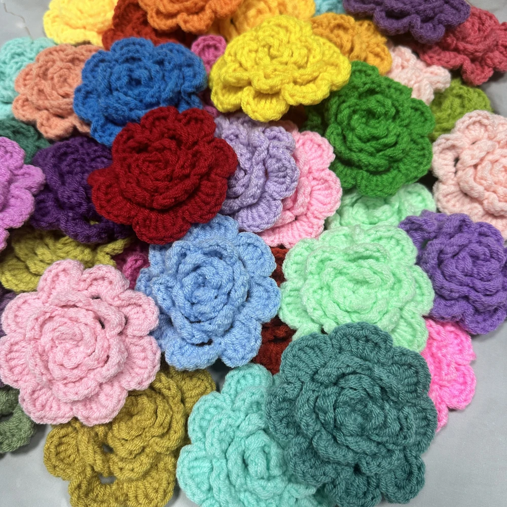 Knitting Flowers For Hairpin Hat Shoes Clothing Hand Crochet Fabric Pads DIY Craft Apparel Accessories 8cm