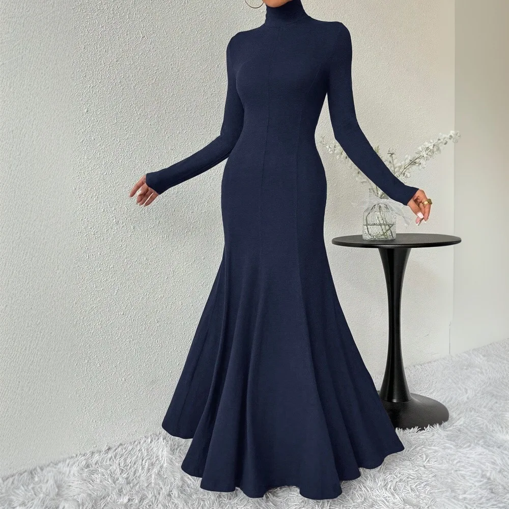Women Elegant Mature Style Dress High Neck Slim Fit Long Dress Spring Summer New Arrival