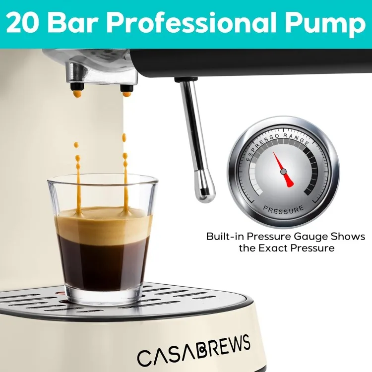 Espresso Machine 20 Bar, Espresso Maker with Milk Frother Steam Wand, Stainless Steel Espresso Coffee Machine with 34oz