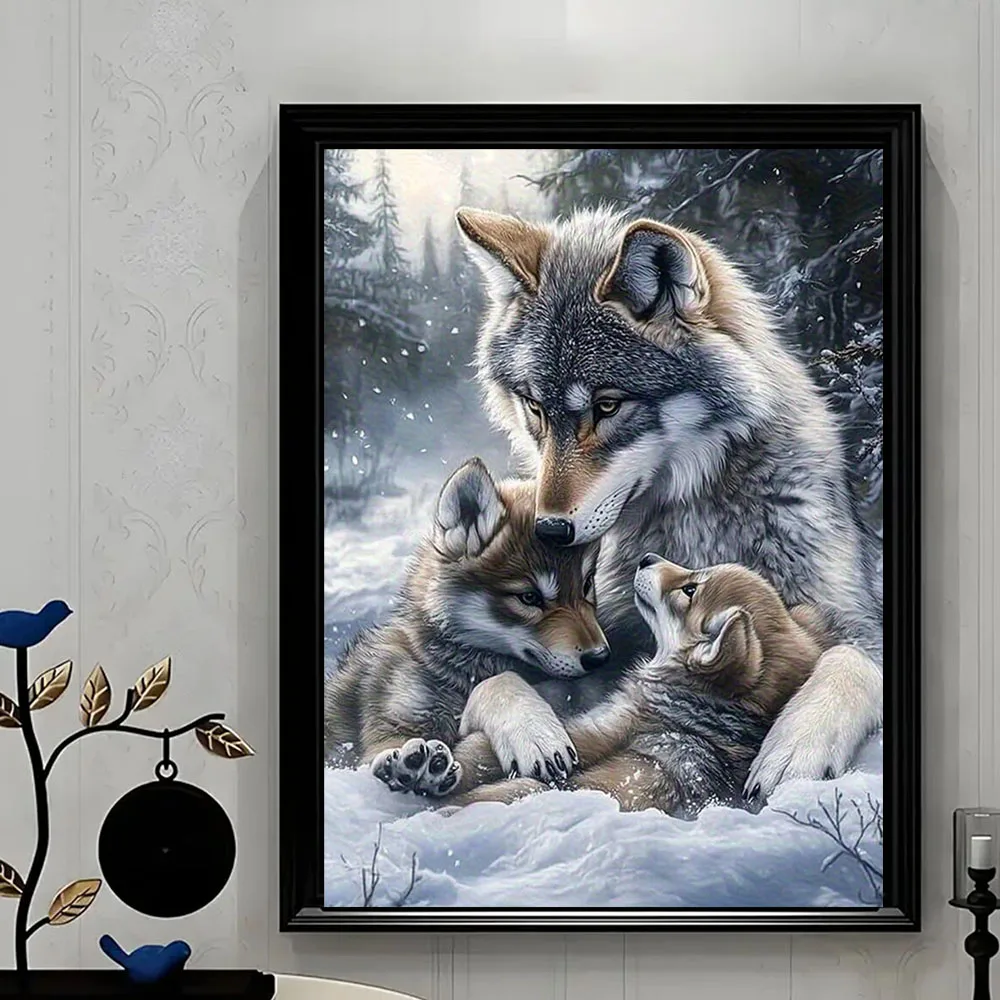 Wolf Family Diamond Painting Set, DIY Adult Full Diamond Home Decoration Painting Set, Adult, Frameless Crafts