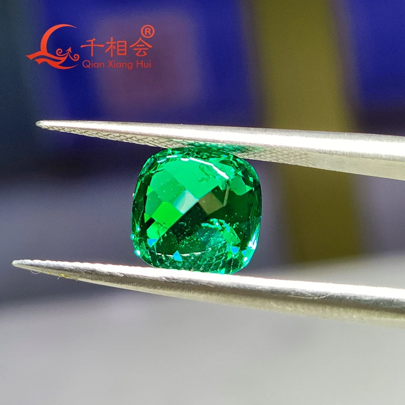 Yttrium Aluminum Oxide Cultivated Tsavorite cushion Shape Columbia emerald color with inclushions artificial gem stone