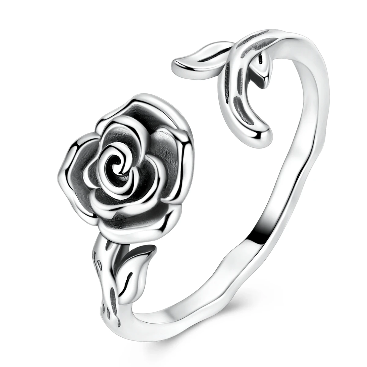 

925 Sterling Silver Romantic Rose Flower Open Adjustable Ring for Women Ladies Cute Daily Wear Valentine's Day Gift Jewelry