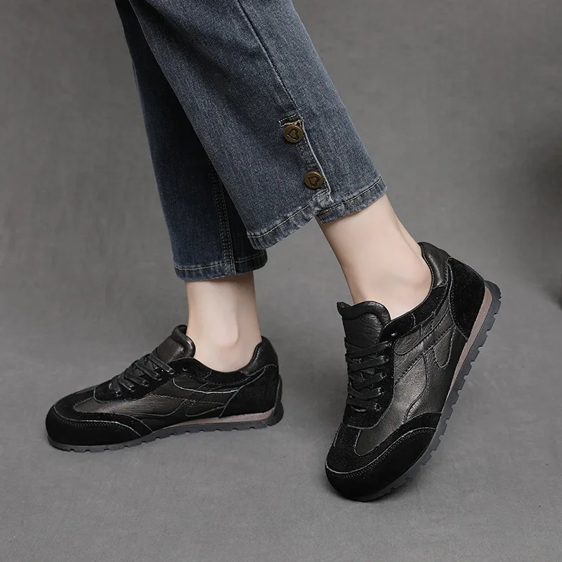 First Layer Cowhide Forrest Gump Shoes Women's Soft Sole Surface Large Size Light Luxury Retro Designer Sports Leisure Sneaker