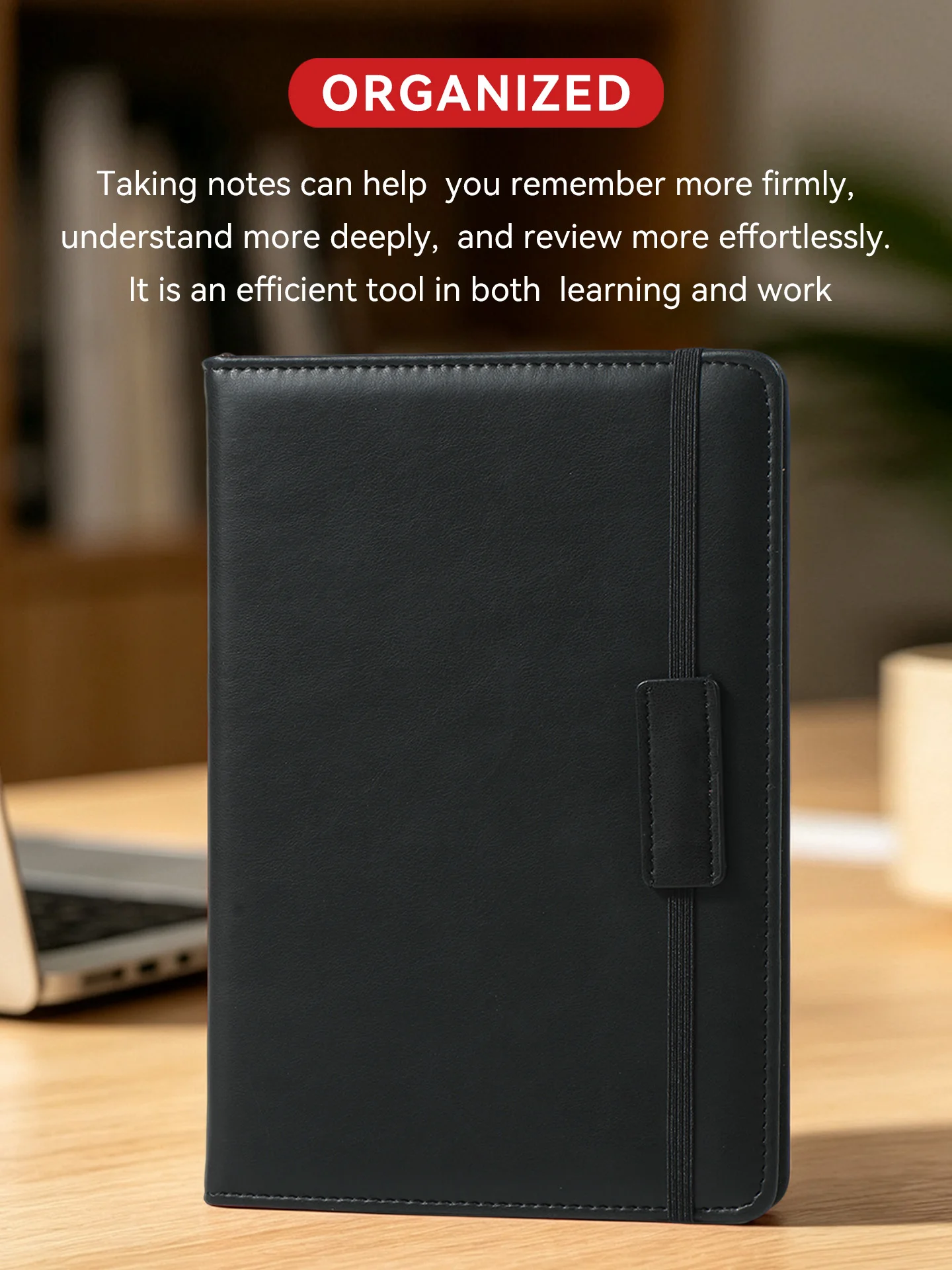 Vegan Leather Lined Lay Flat Binding Notebook - 256 Acid Free Pages Office Journal with Elastic Band Pen Loop