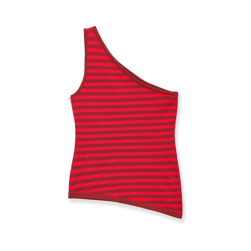 Withered Sleeveless Casual Striped Army Called Camisole Top T-shirt Woman Clothes Female Clothing