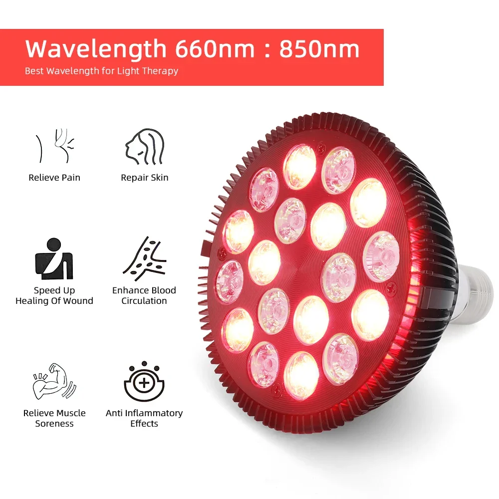 18 LED Lámpara de terapia de luz roja para la cara 54W Dispositivo de fisioterapia infrarroja con luz de belleza LED 660nm: 850nm para el cuidado de