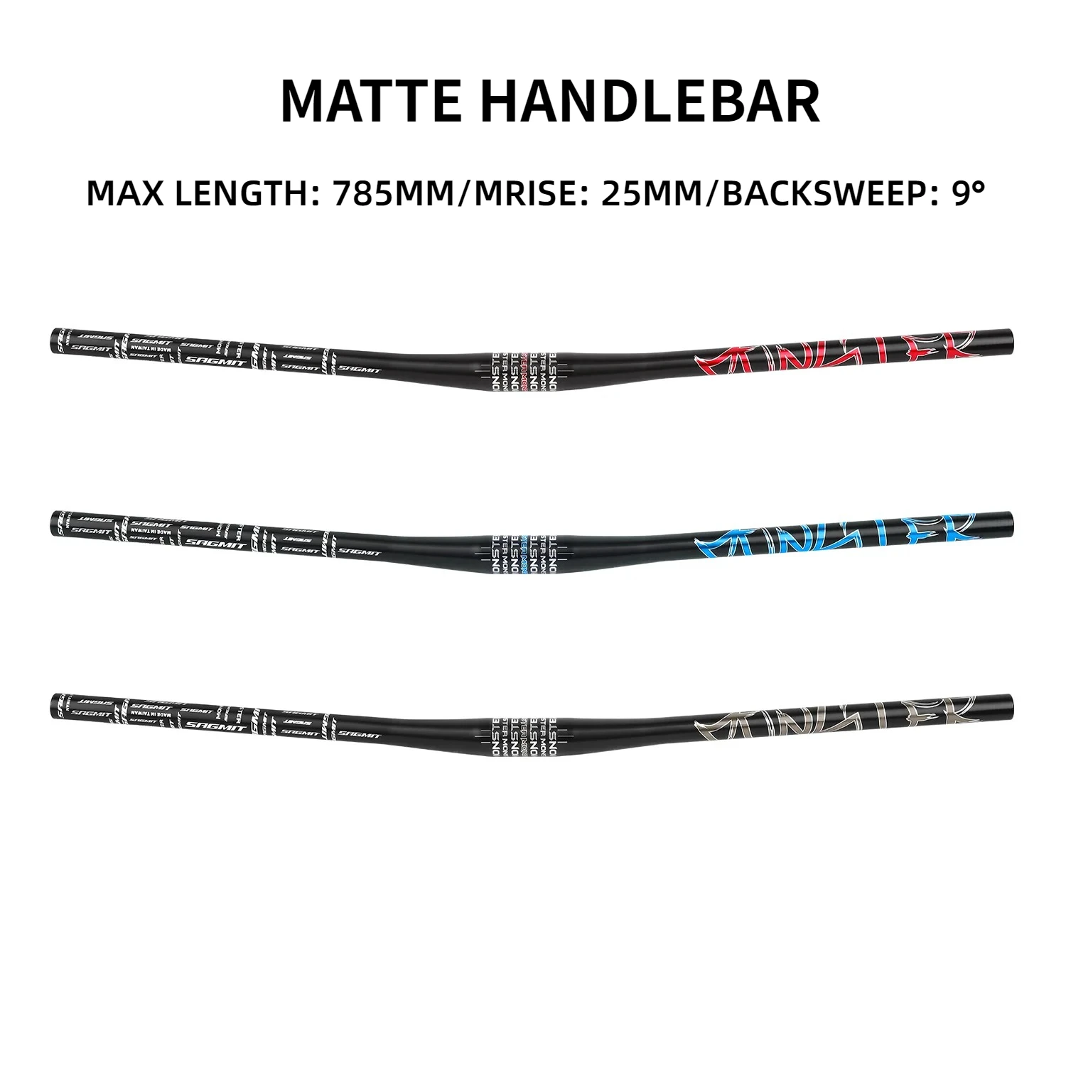 

SAGMIT Ultralight Aluminum Alloy Handlebar MAX LENGTH 785MM MRISE 25MM BACKSWEEP 9° MTB Handlebar Bicycle Accessories