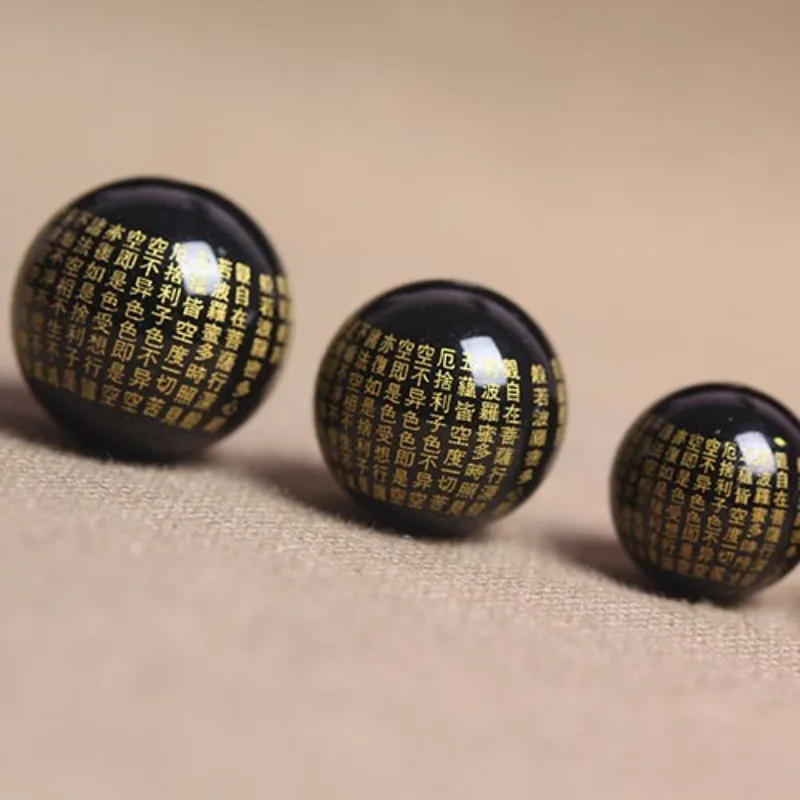 5A Natural Black Agate Heart Sutra Buddha Single Bead DIY Beads Crystal Jewelry Making