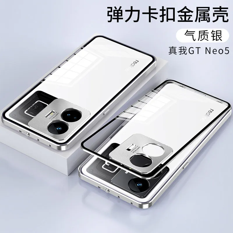 Realme GT Neo 5 RMX3706 Case Metal Aluminum Bumper with Clear Tempered Glass Back Cover Hard Case for Realme GT Neo 5 RMX3706