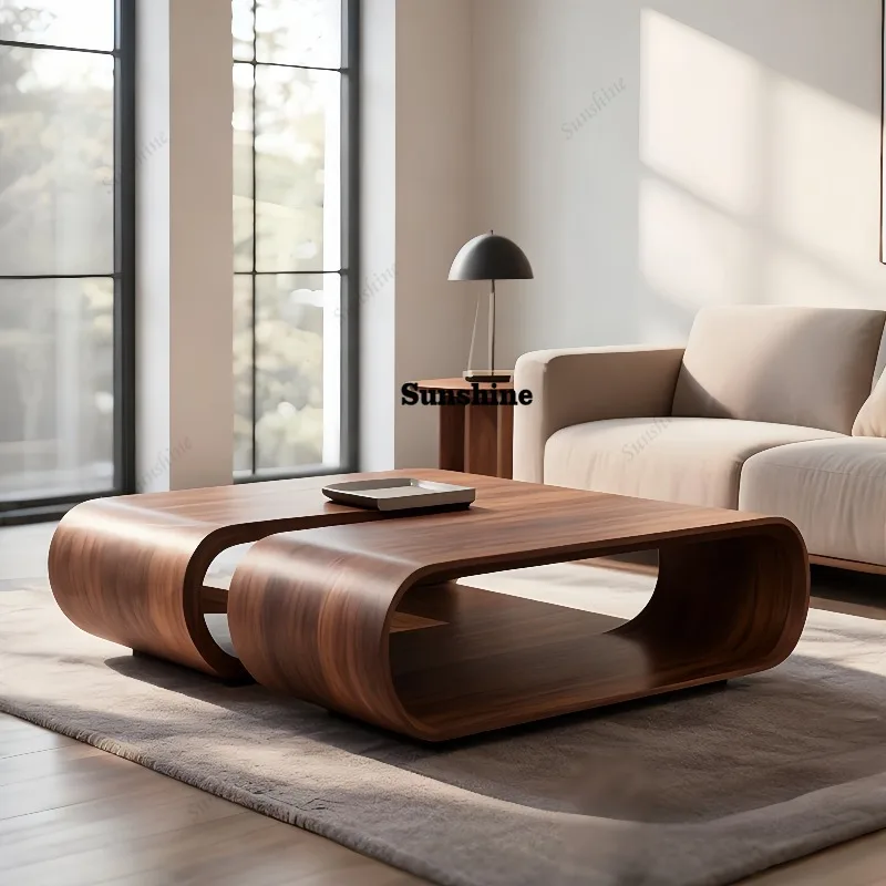 

Modern simple solid wood coffee table oval black walnut small tea table living room small apartment light luxury furniture