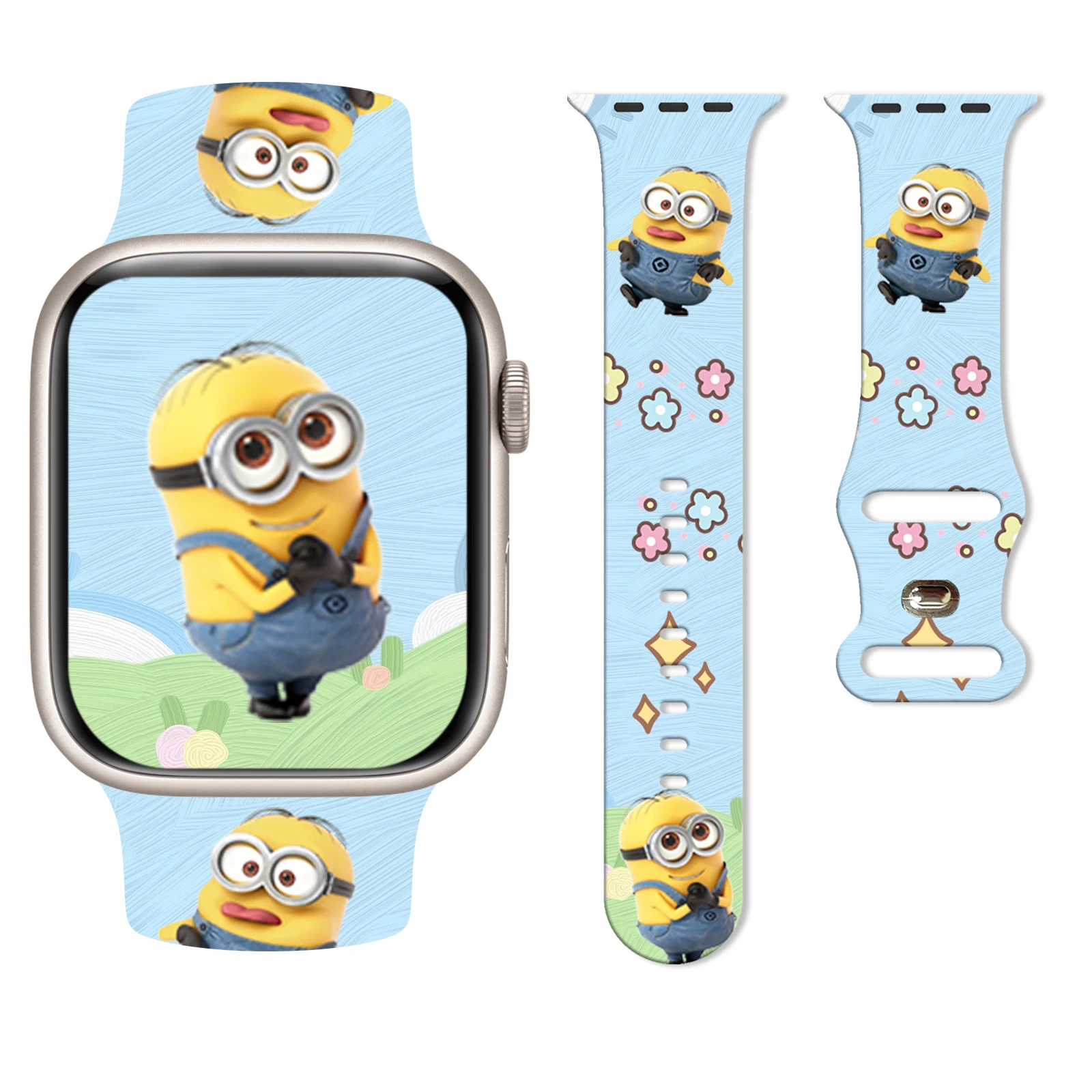 

Ремешок с принтом Chill Lazy Minions Series для Apple Watch 11/10/9/SE, мягкий водонепроницаемый сменный силиконовый ремешок 46 мм/45 мм/44 мм/42 мм
