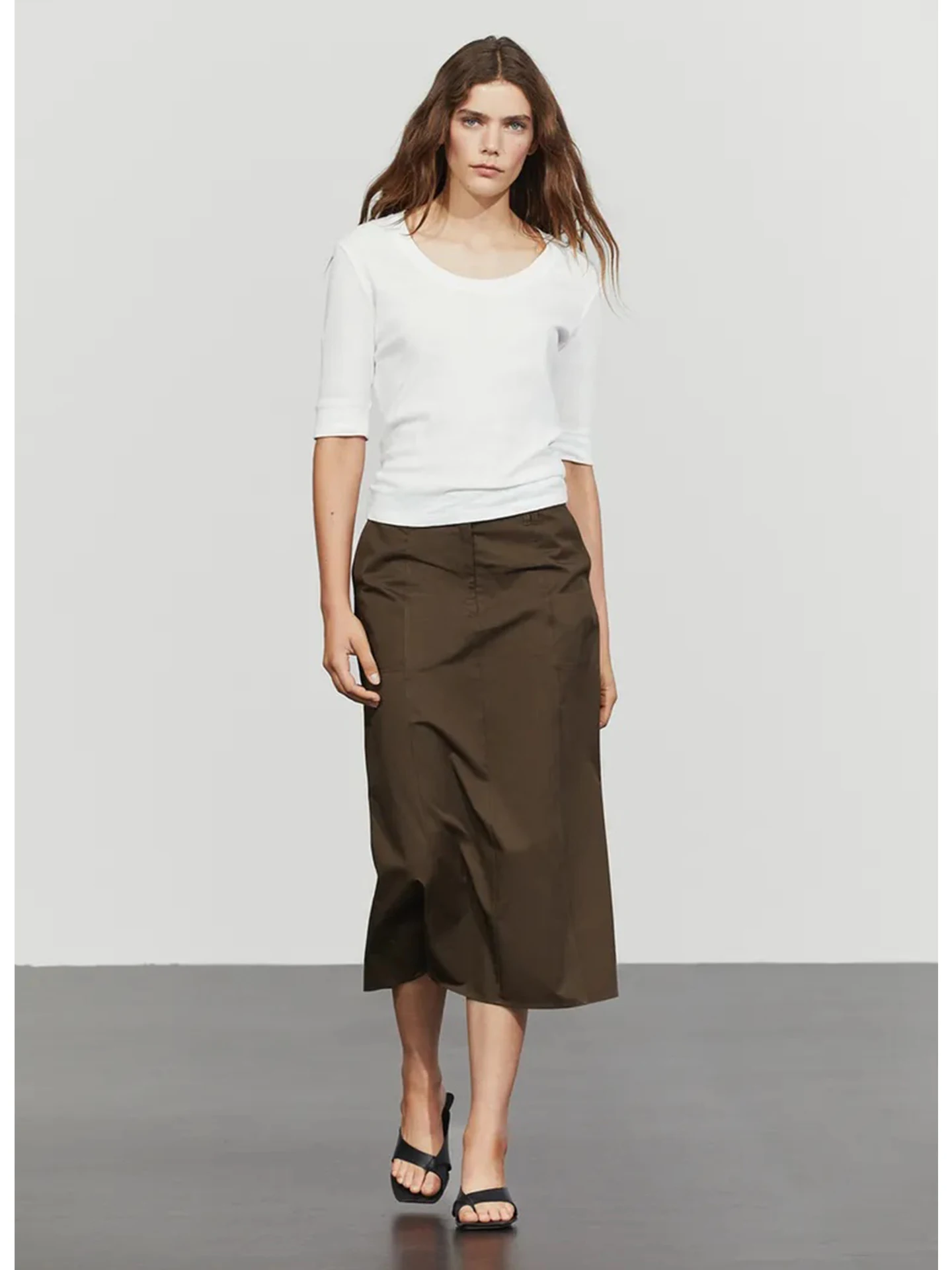 Autumn New Arrival Casual Style A-Line Midi Skirt Button Zipper Half Body Skirt Standard Version Polyester Fiber Washed