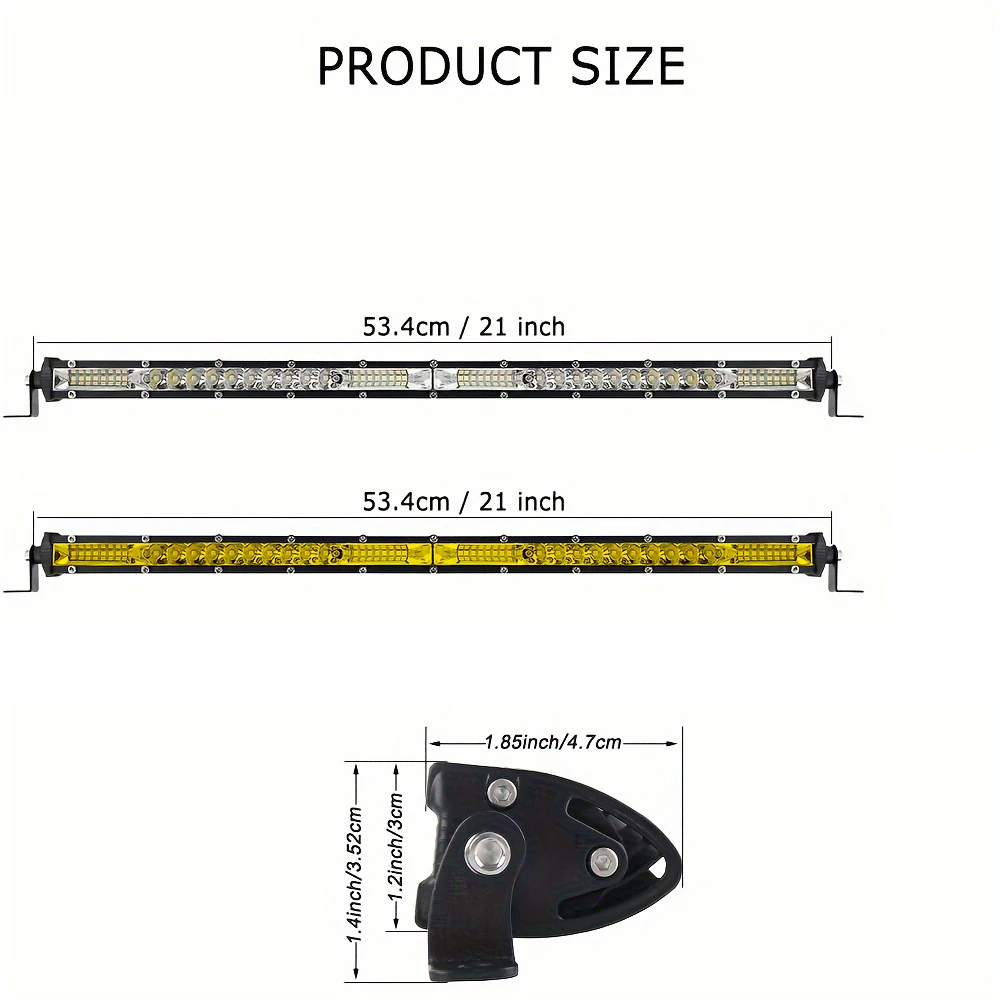 20 Inch LED Slim Single Row Work Light Off-Road 12-24V Truck Work Light for Off-Road, Truck, UTV, ATV, Tractor and Boat, Thin and Lightweight, Yellow and White High Brightness, Easy to Install, Truck Accessories